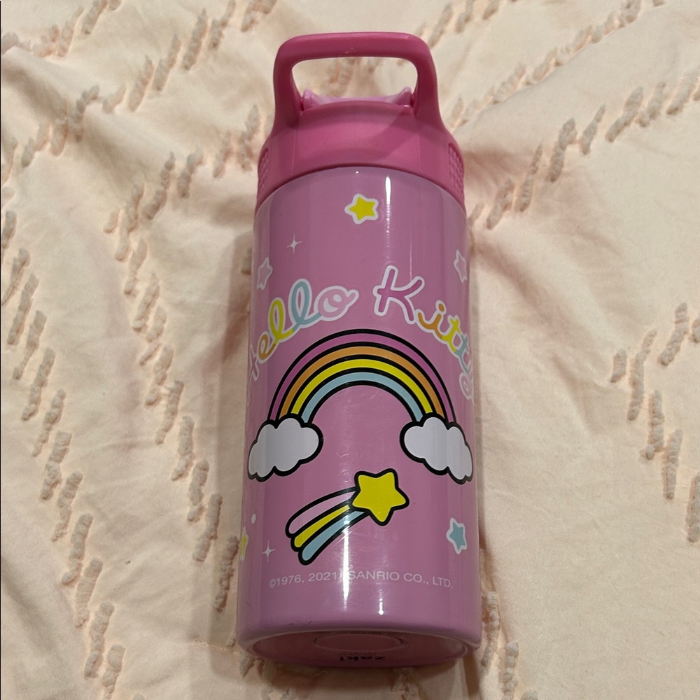 Sanrio Hello Kitty Pink Water Bottle with Rainbow Design